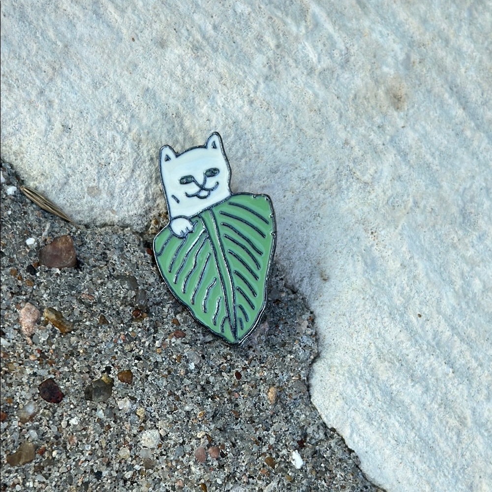 Cat and Leaf Enamel Pin